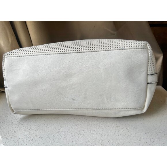 Guess White Leather Perforated Satchel Handbag With Braided Handle 6 tall 10” L - Picture 14 of 16